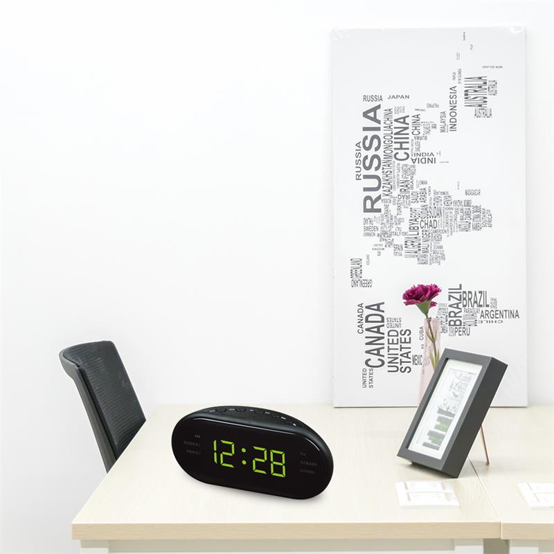 Bil led ur elektronisk desktop vækkeur digital bordradio tidsforsyning hjem snooze funktion eu stik am/fm