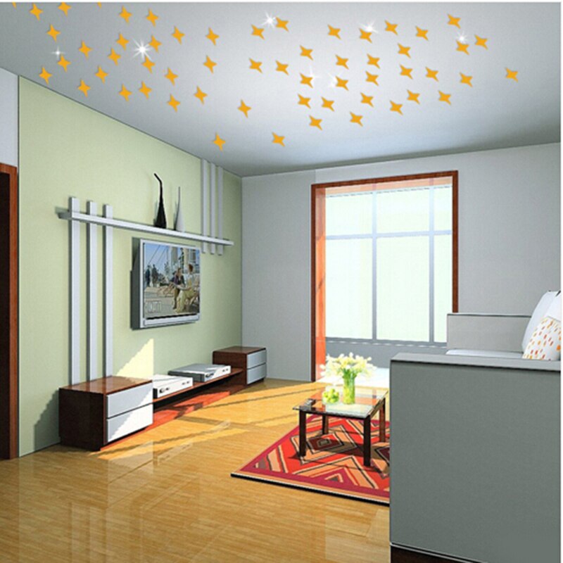 50 Stuks/set Stervorm 3D Acryl Muurstickers Woonkamer Bed Room Plafond Spiegel Muursticker Home Decoratie