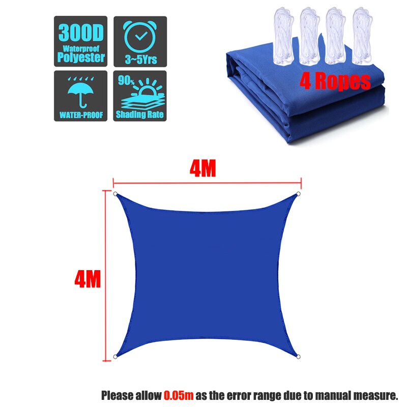 Waterproof 300D Royal Blue Square Rectangle Shade Sail Garden Terrace Canopy Swimming Sun Shade Camping Hiking Yard Sail Awnin