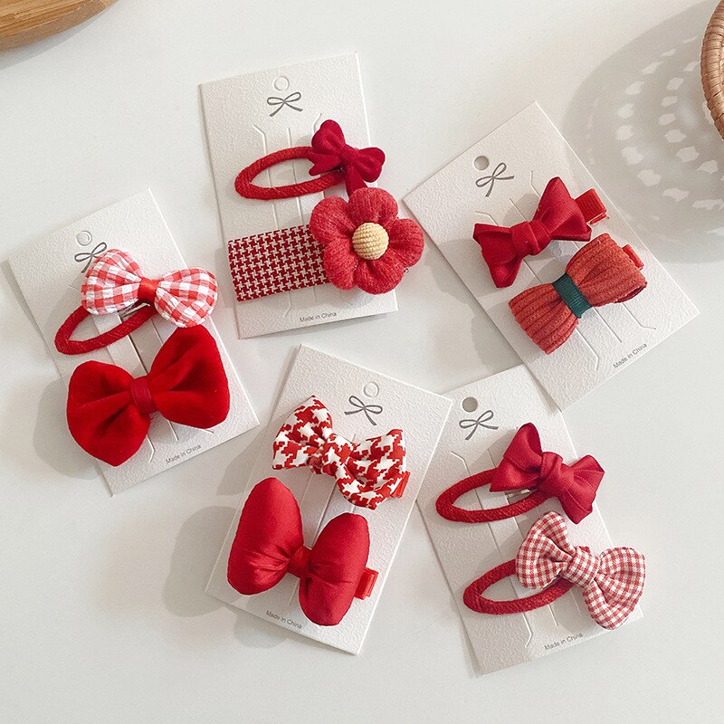 2 Stck/einstellen 2022 Baby Mädchen Haarnadeln Kawaii rot Bogen Blume Haar Clips Haar Zubehör Pro Kinder Kinder Barrettes Headwear