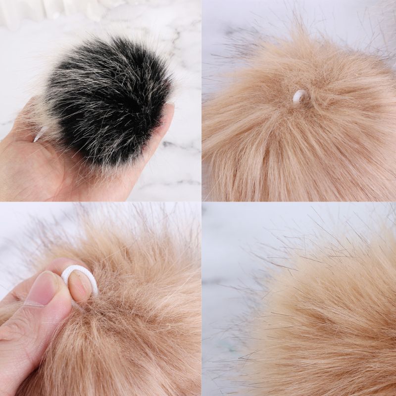 14Pcs 10Cm Faux Kunstmatige Bont Pom Pom Bal Met Elastische Band Voor Diy Breien Hoed Tas Sjaal Accessoires