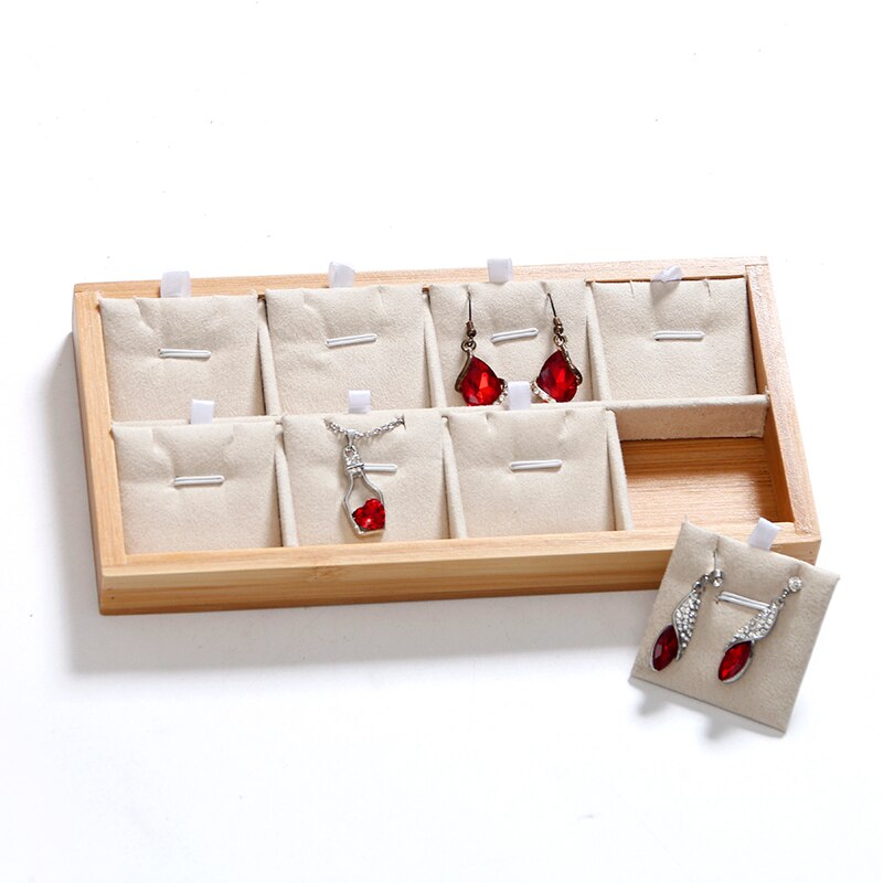 Bamboo Velvet Jewelry Display Tray Ring Box Earring Necklace Bracelet Pendant Display Organizer Jewelry Storage