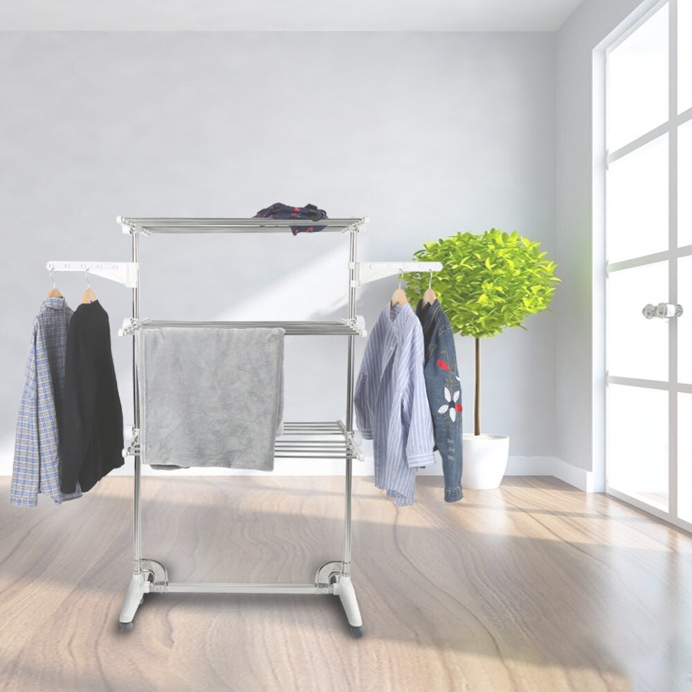3-layer Laundry Drying Racks Clothes Hanger Multifunction stainless steel Hangers Foot Holder foldable Storage Rack HWC