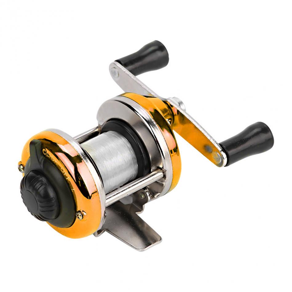 Deko Mini tambor de pesca Weel carrete de pesca en hielo portátil de invierno con cable de fundición al aire libre accesorios de pesca: Dorado