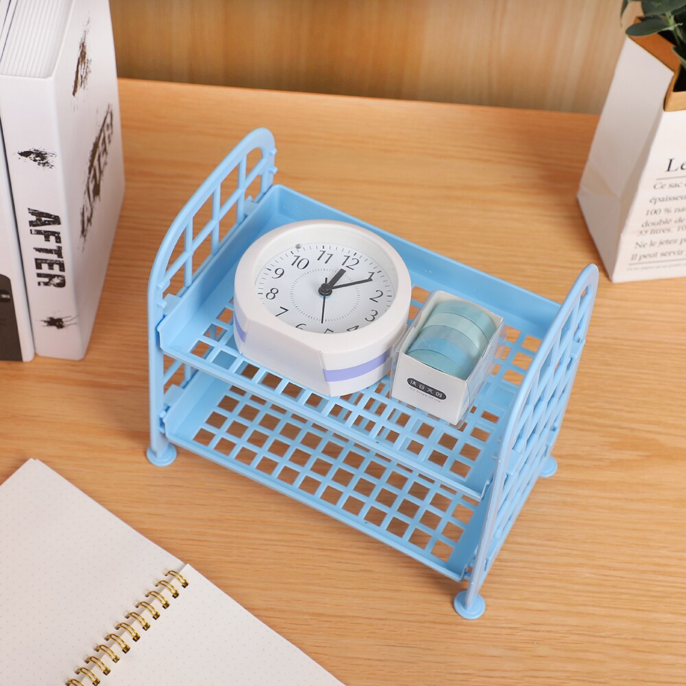 JIANWU Simple Double Layer Plastic Storage Shelf Removable Desktop Storage Manage Journal Sundries Storage Box for Stationery