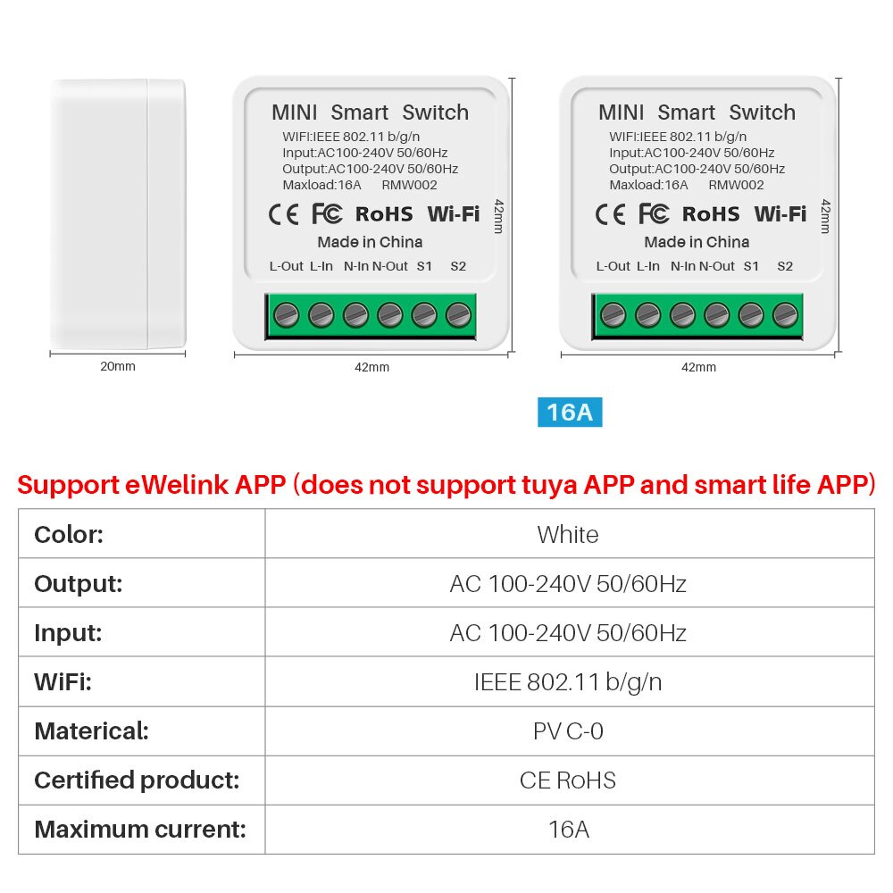 16A EWelink Wifi Switch Mini Smart 2-way DIY Switches Circuit Breaker Timer Module Support Alexa Google Home Alice SmartThings