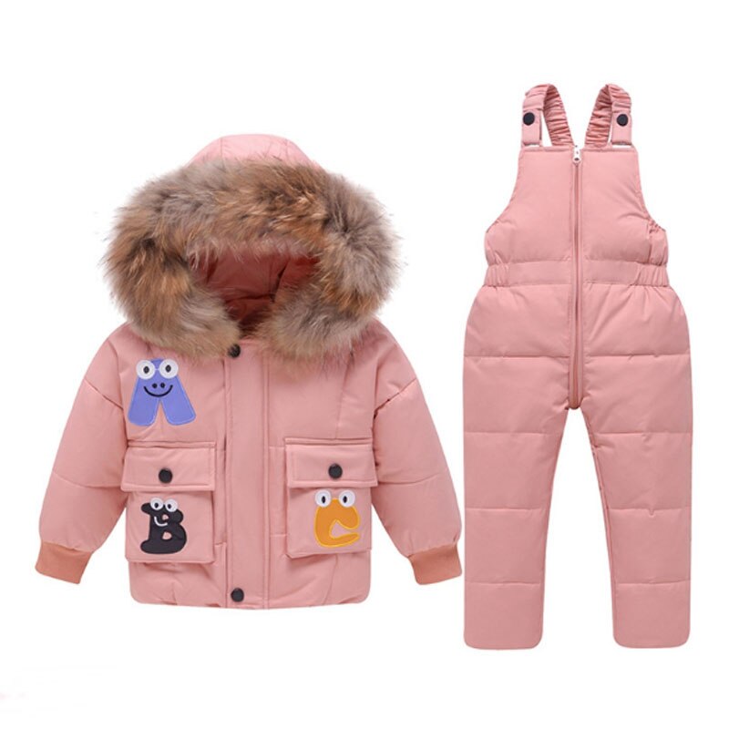 Down Jacket Overall For Boys Winter Girls Parka Coat Children -Clothing-Sets Kids Snow-Wear Hooded Cartoon Jumpsuit Outerwear