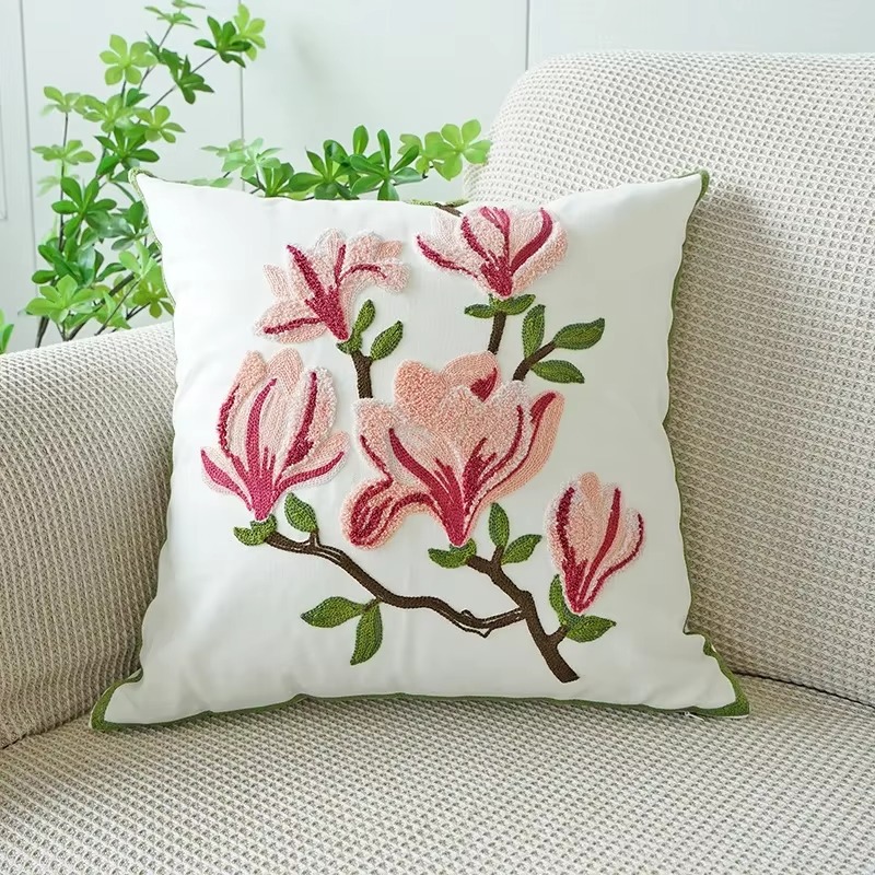 45X45CM Bloem Geborduurde Sierkussen Cover Plant Handdoek Moderne Stempelen Taille Kussenhoes Decor Home Decoratieve kussensloop
