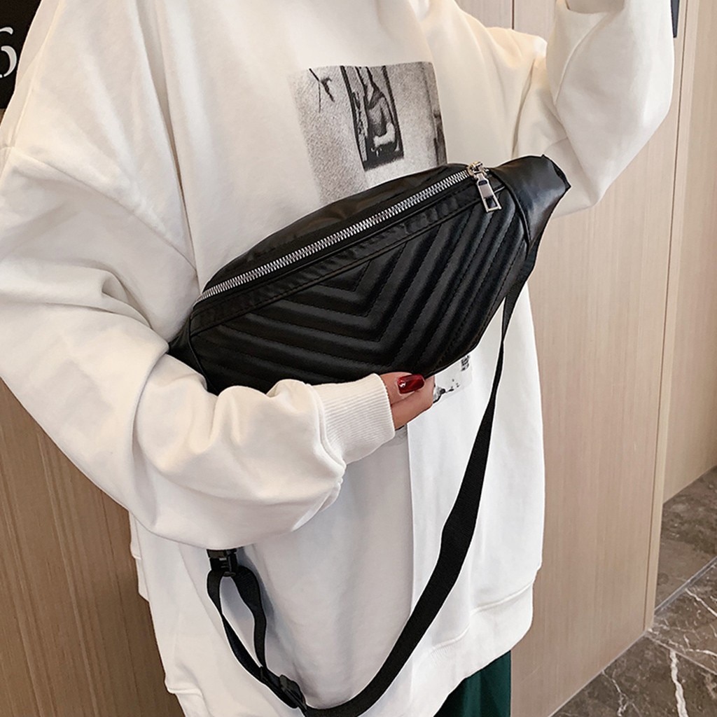 Funny Women PU Leather Zipper Waist Pouch Waterproof Sports Running Belt Bag Bum Waist Packs