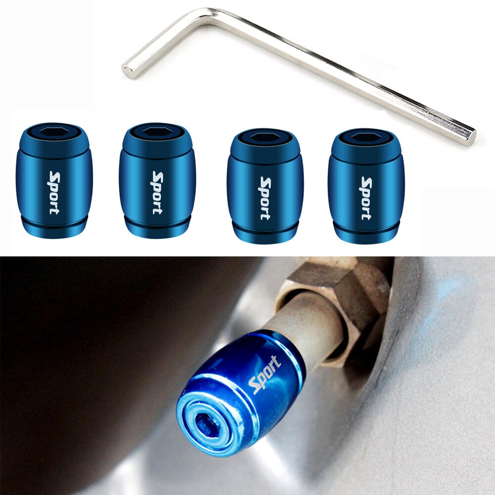 Bouchons de Valve d'air Anti-vol, capuchon de tige de Valve d'air de pneu de voiture, couvercle de capuchon de pression pour voitures SUV vélo alliage de Zinc scintillant coloré 4 pièces: Type B- Blue