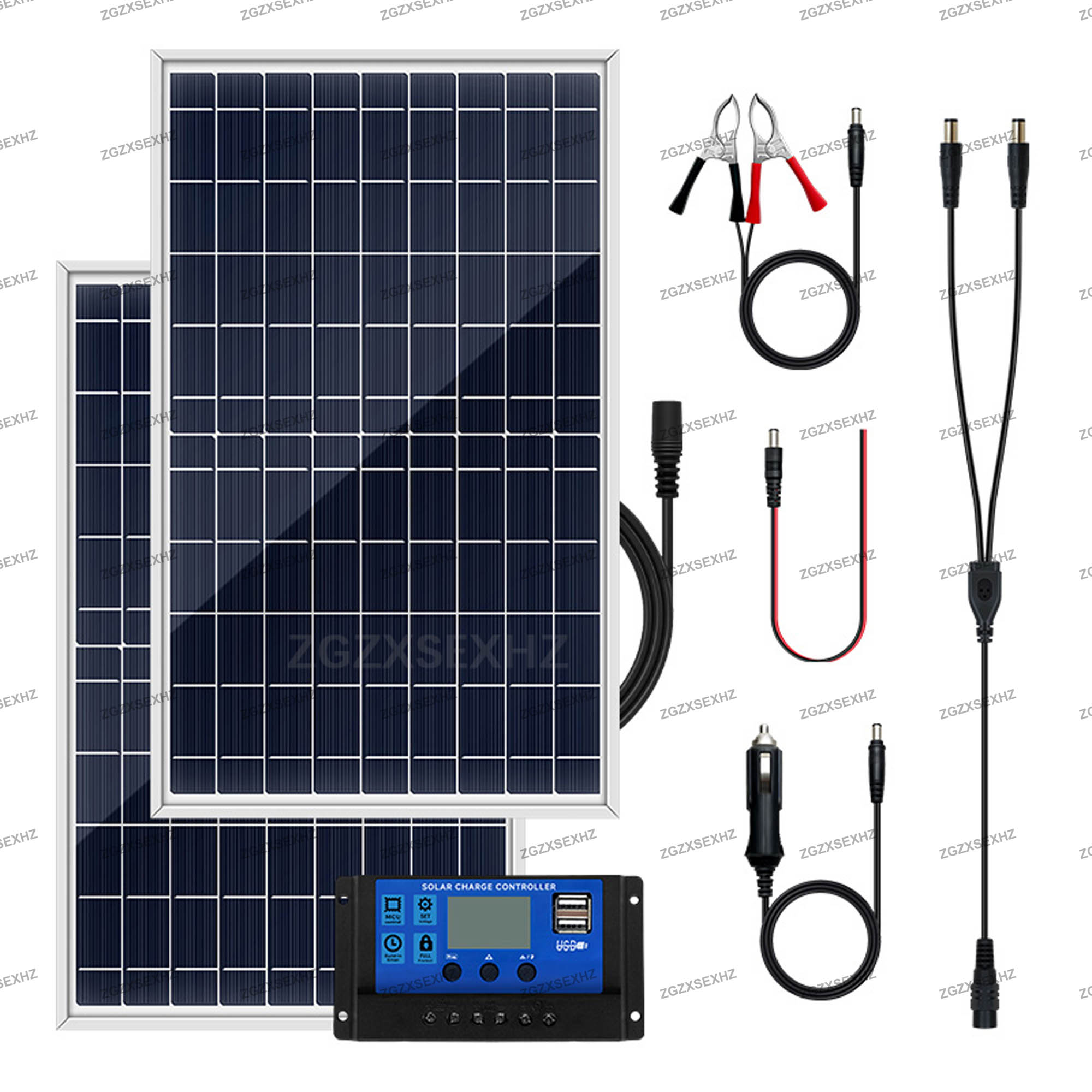300W 12V Solpanel Kit - Komplett - 2 Paneler - Bärbar - USB Ström: Snökamouflage