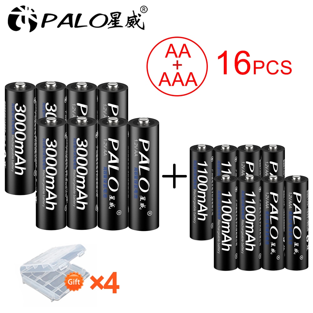 Palo 8Pcs 1.2V Aa Oplaadbare Batterij 3000Mah Nimh 1.2V Oplaadbare Aa Batteies + 8 Stuks 1100mah Aaa Batterij Voor Microfoon Speelgoed