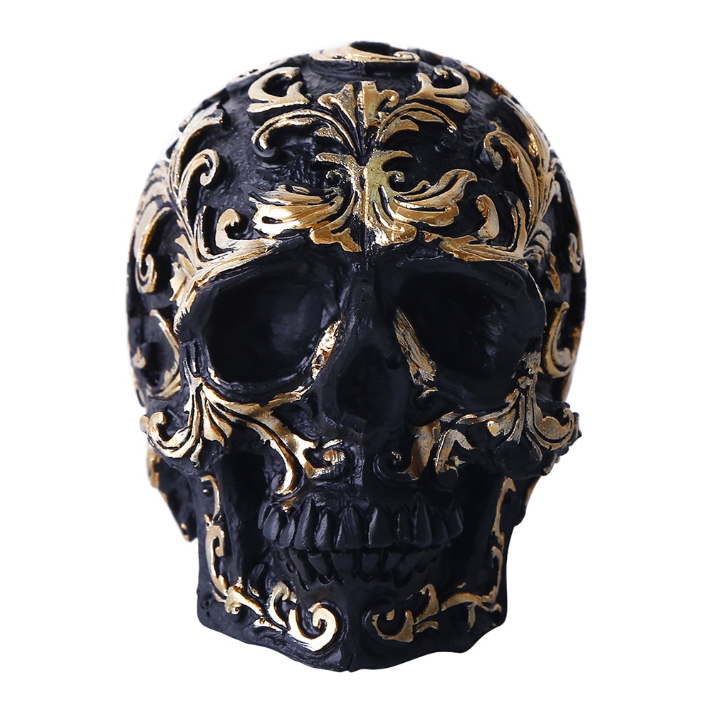 1Pcs Handmade Black Gold Skull Sculpture Hand Carving Halloween Home Party terror Decoration As a ePacket