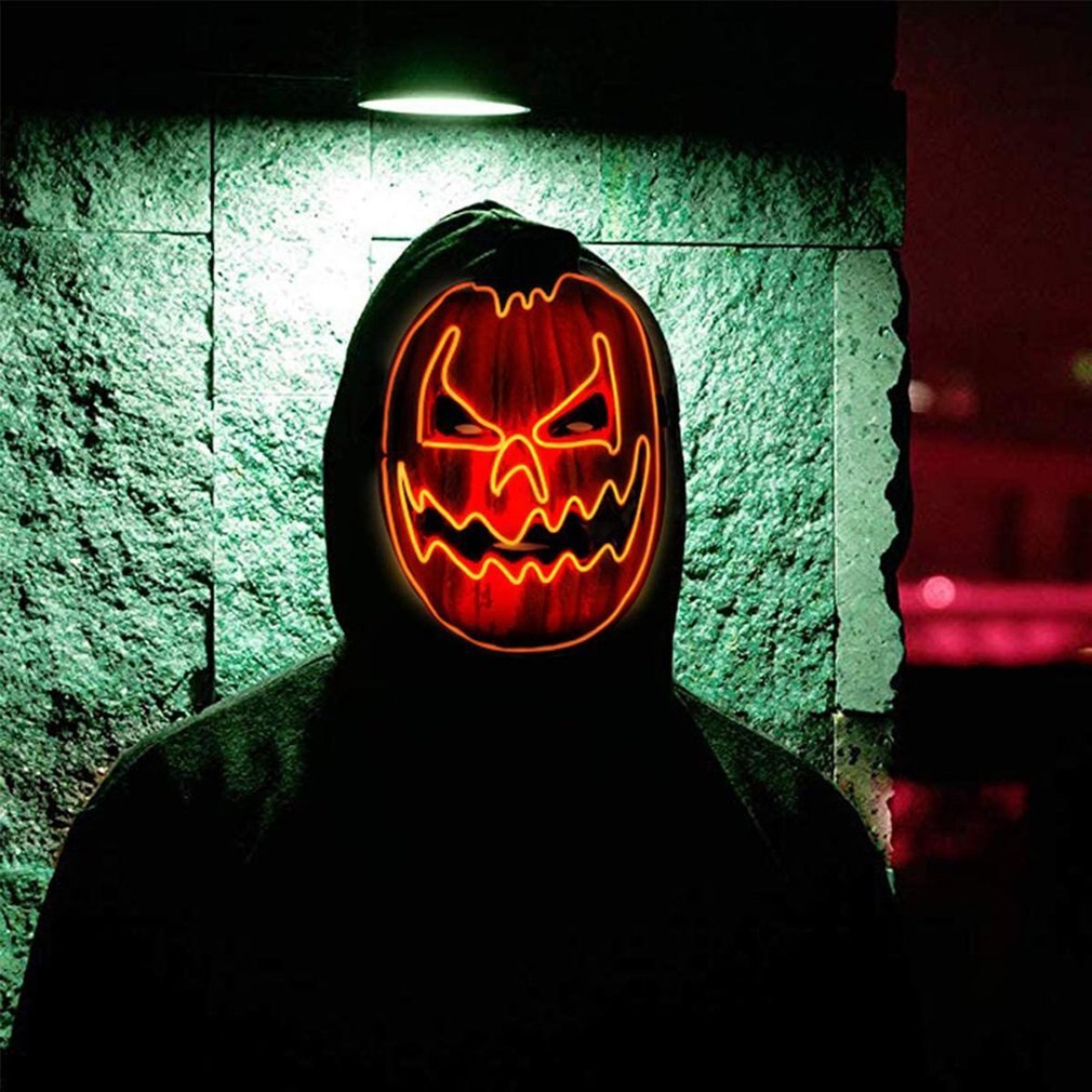 Skrämmande halloween led pumpa mask tänd mask för halloween festival fest mask för män kvinnor och barn
