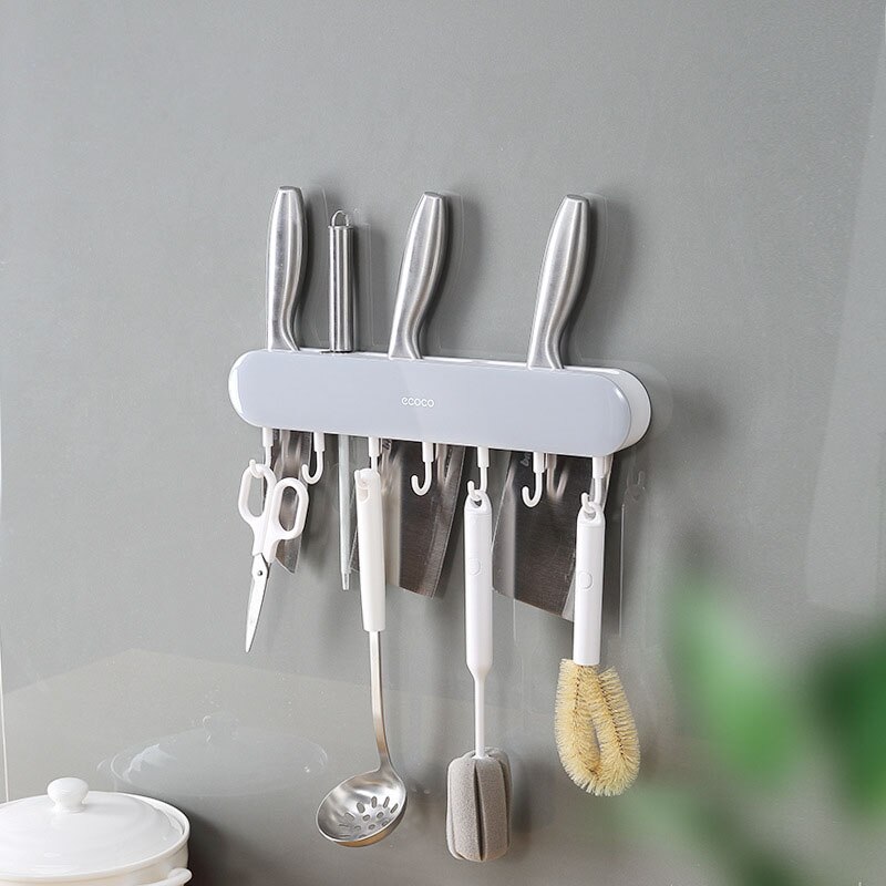 Multifunctional Knife Rack Wall-mounted Kitchen Storage Free Punch Storage Shelf Kitchen Knife Storage Rack: Short Grey