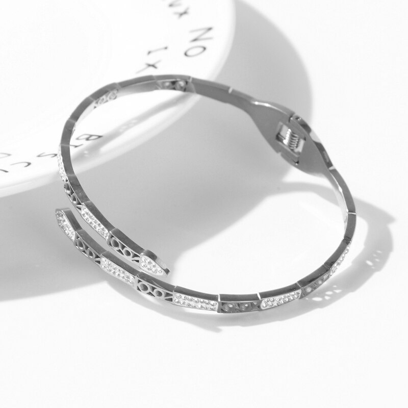 Braccialetti affascinanti della chiusura della molla braccialetti dell&#39;acciaio inossidabile di forma animale del cristallo di rocca della CZ per il regalo dei gioielli della signora delle donne: Silver Color