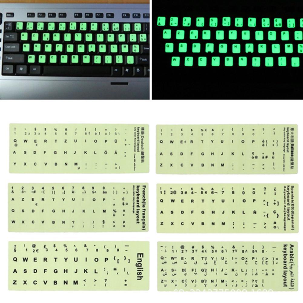 Luminous Keyboard Sticker English Arabic Korean French Keyboard Stickers Protective Film Layout Letters Alphabet for PC