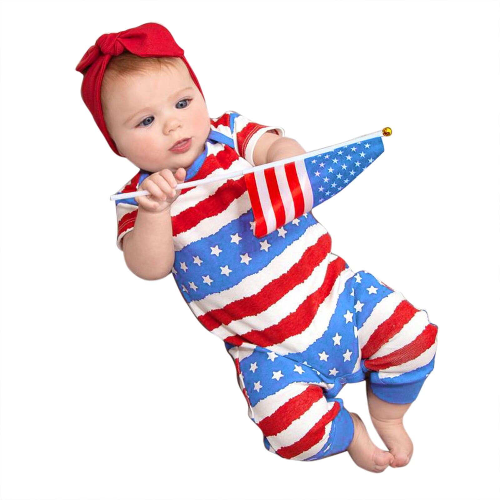 Baby Romper Jumpsuit Korte Mouwen Onafhankelijkheid Dag Ster Streep Baby Baby Jongens Meisjes 4th-of-july Sterren En Gestreepte Gedrukt