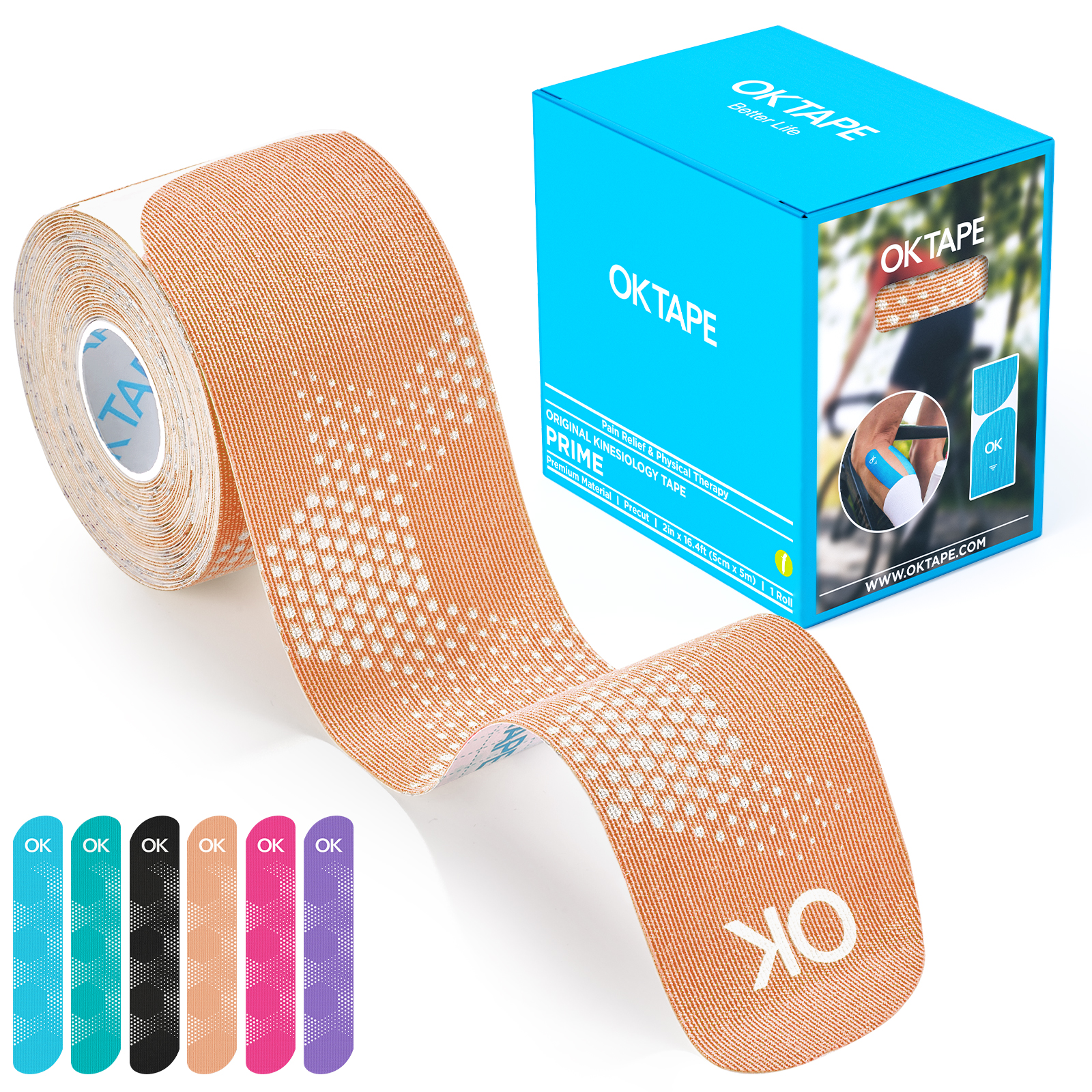 OK TAPE synthetische kinesiologietape, 20 strips, elastische atletische tape voor pijnverlichting reflecterend waterdicht, 2 "x 10" / 5 cm x 25 cm: Blauw