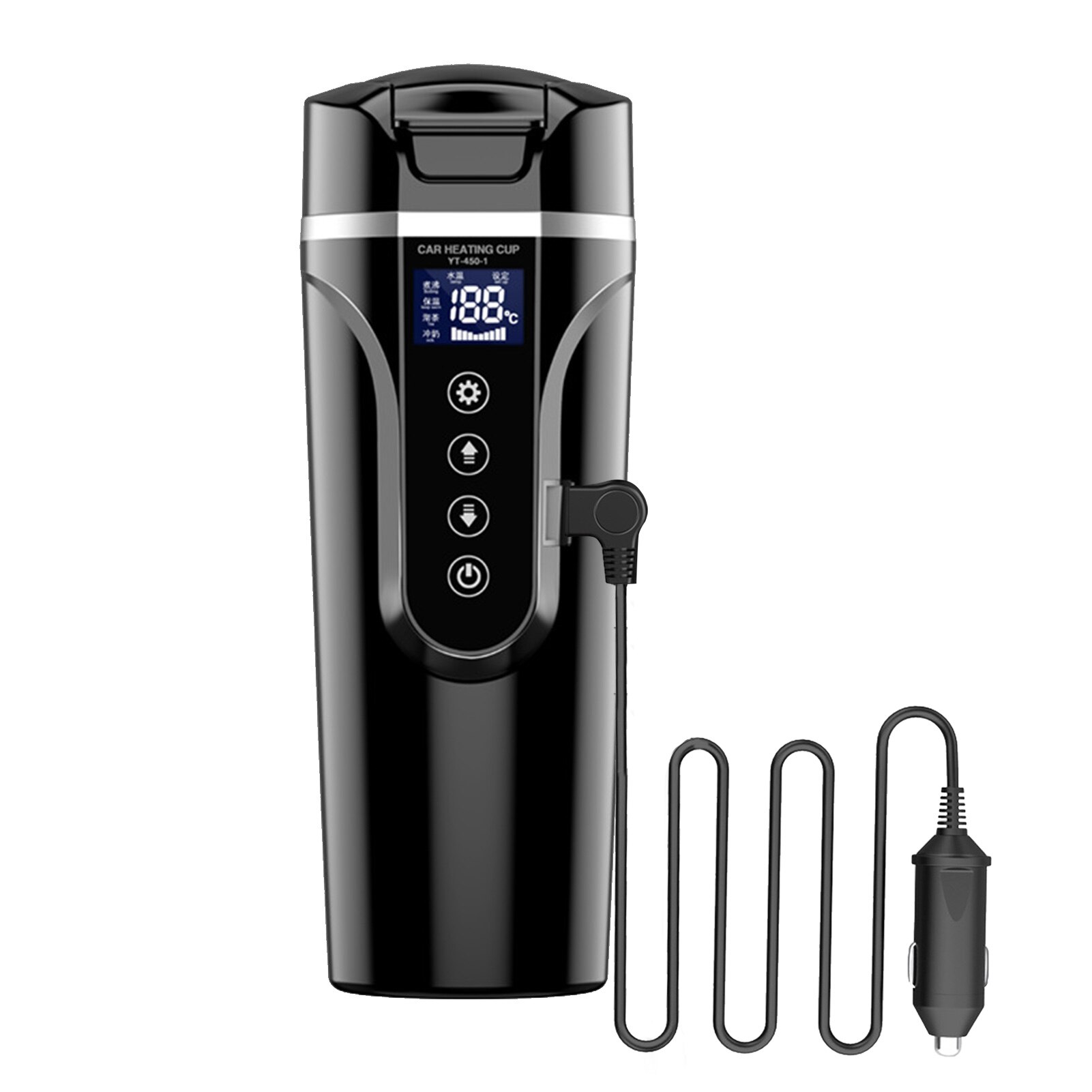 Taza térmica portátil con tapa para viaje de coche, accesorios de Interior de coche para de viaje, 12/24V: Black