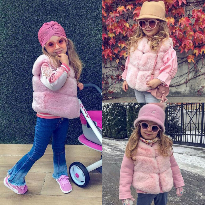 Flickor 0-3t barn faux pälsväst väst baby flicka varm vinterrock outwear jacka