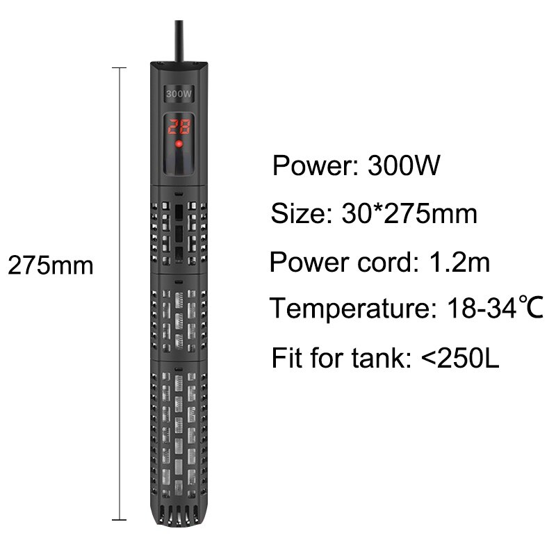 Aquarium Submersible Heater Fish Tank LCD Display Digital Adjustable Water Heating Rod Constant Temperature Control 500W: 300W / AU plug