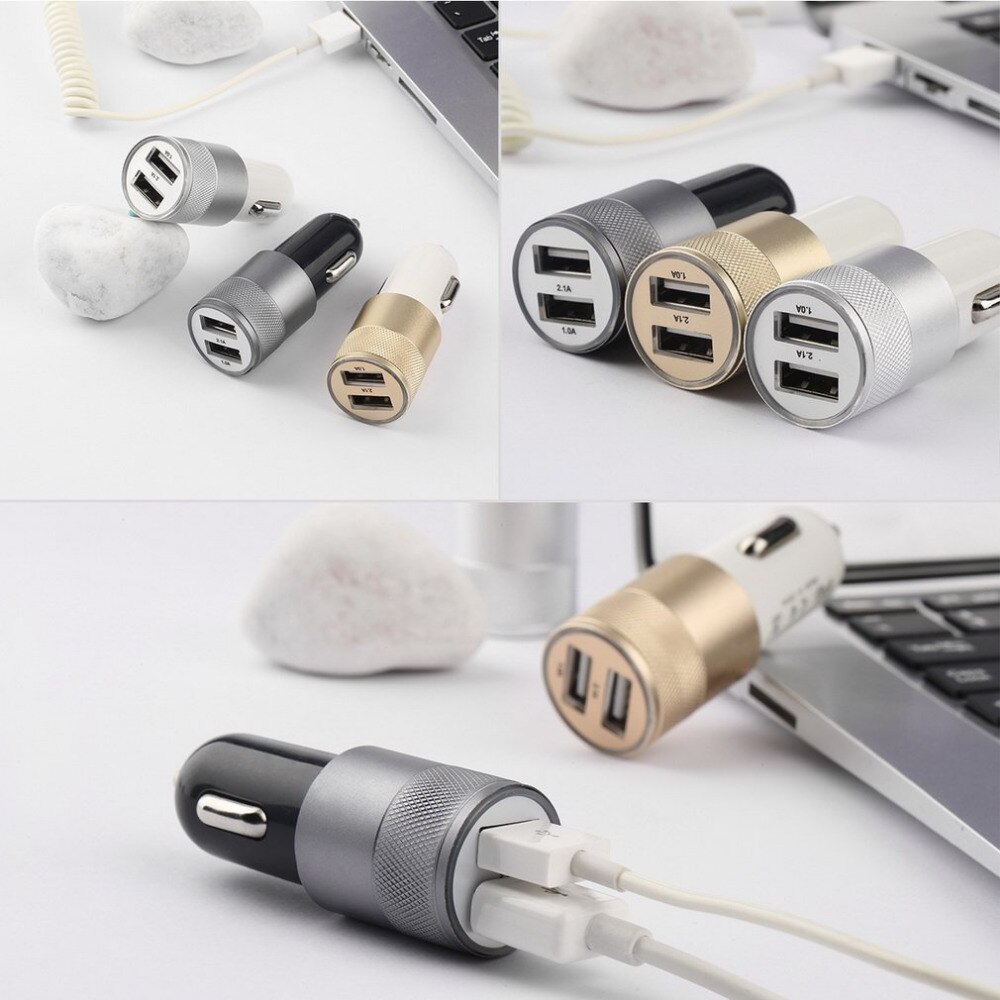 Newest 12V 24V 2.1A 1.0A Aluminium Dual USB 2-port USB Universal Car Charger Adapter for Normal USB Phone