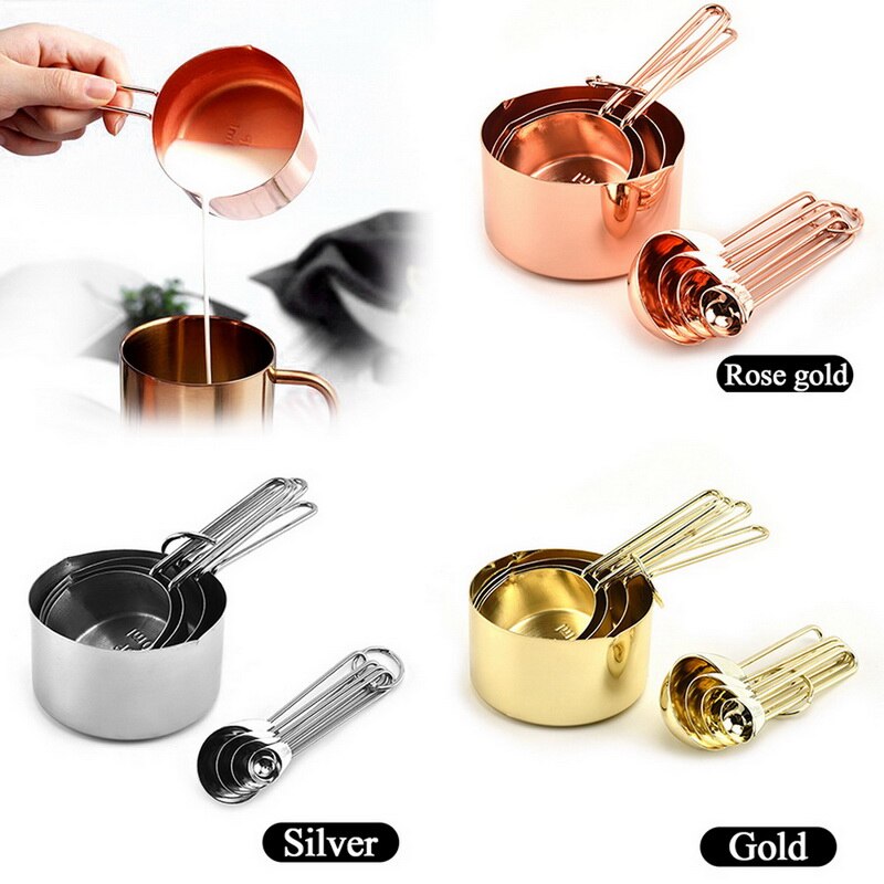 8Pcs Stainless Steel Measuring Spoons and Cups Stackable Set Stackable Measuring Set Liquid Dry Food Measurement Cup