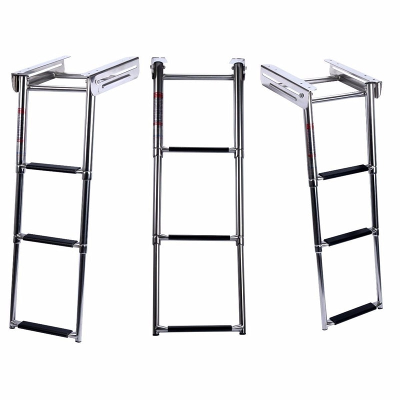 Under Platform 3-Step Boat Boarding Ladder Stainless Steel Telescoping Swimming Pool Ladder