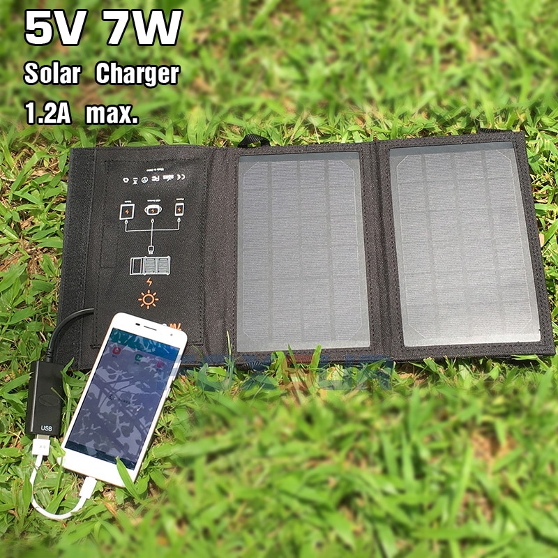 Pannello di ricarica solare per esterni foxvic 5V 7W 5V 1.2A max. Caricabatterie pieghevole, caricabatterie da viaggio portatile, terra di nessun uomo per PAD per telefono cellulare