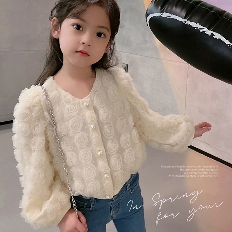 2-12 anni camicia a maniche a sbuffo per ragazze Pretty Princess Rose Flowers camicette cappotto top solidi capispalla primavera autunno abbigliamento per bambini