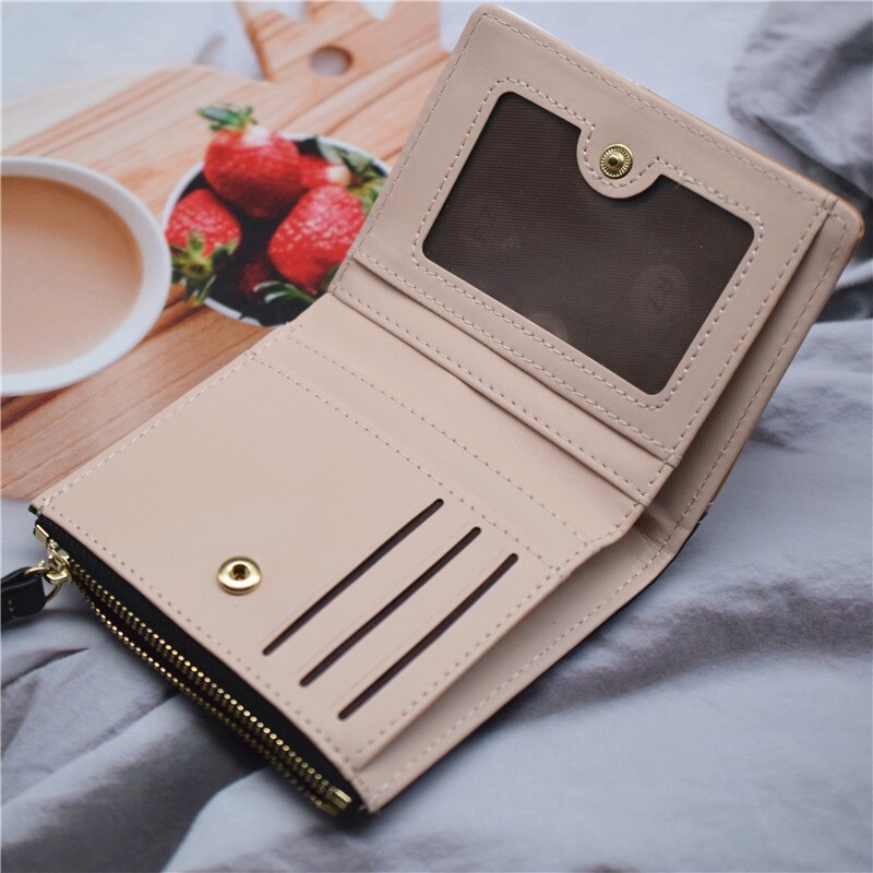 Women Wallet and Purse PU Leather Short Female Purse Hasp/zipper Credit Card Holder Wallet Black/blue/brown/pink Ladies Wallet