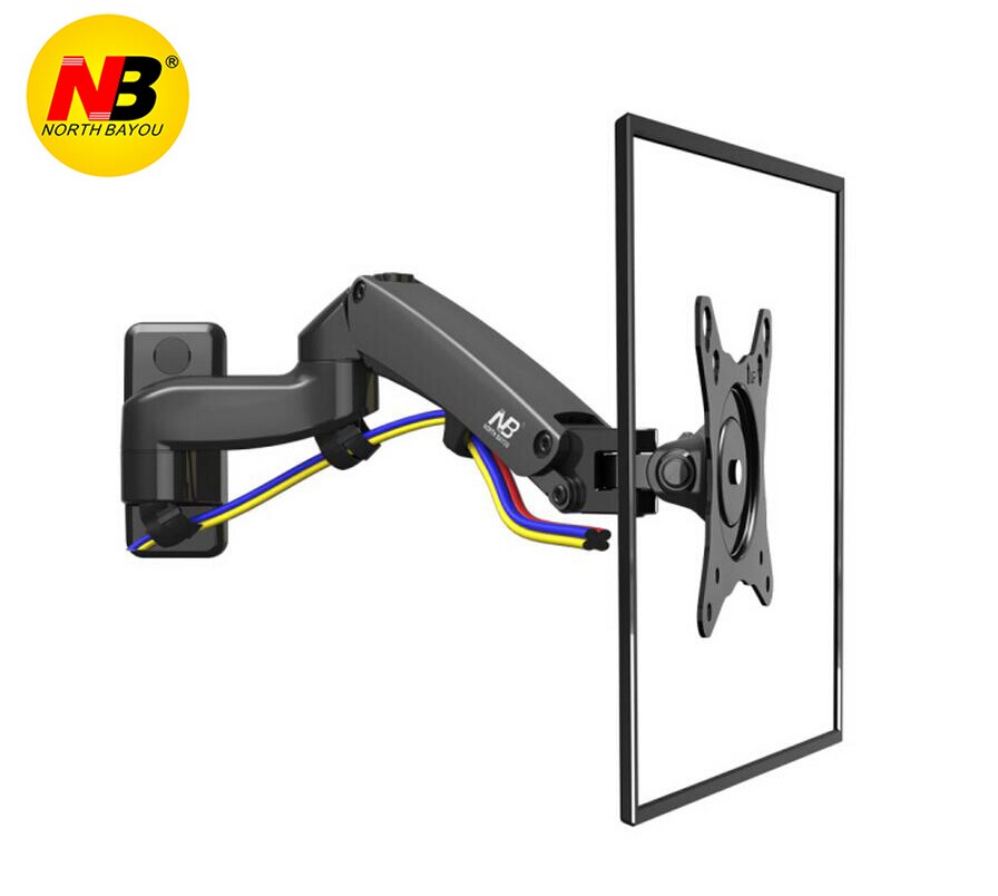 Nb f150 liga de alumínio 360 graus 17 "-27" monitor suporte mola de gás braço led tv lcd montagem na parede carregamento 2-7kgs: Black