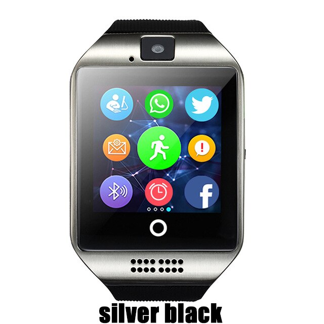 Montre intelligente Bluetooth Q18 horloge intelligente pour téléphone Android avec podomètre caméra carte SIM Whatsapp Message d'appel affichage pk A1: silver black