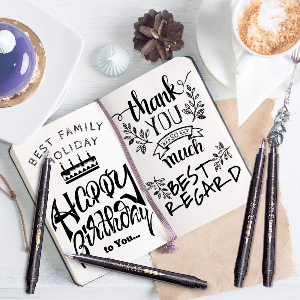 Calligraphy Brush Pen Set 4 Pcs Pen School Kit art Brushes for Writing Painting Back to School Large Drawing Set Sketching Pen