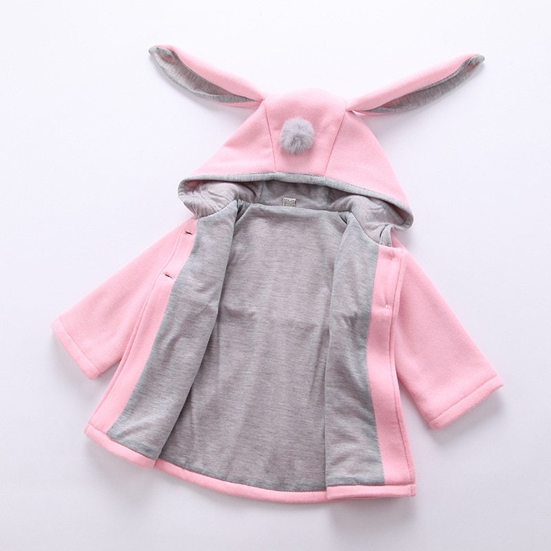 Children Outerwear Baby Girls Coat Long Sleeve 3d Rabbit Ears Casual Hoodies Winter Autumn Kids Clothes Clothing