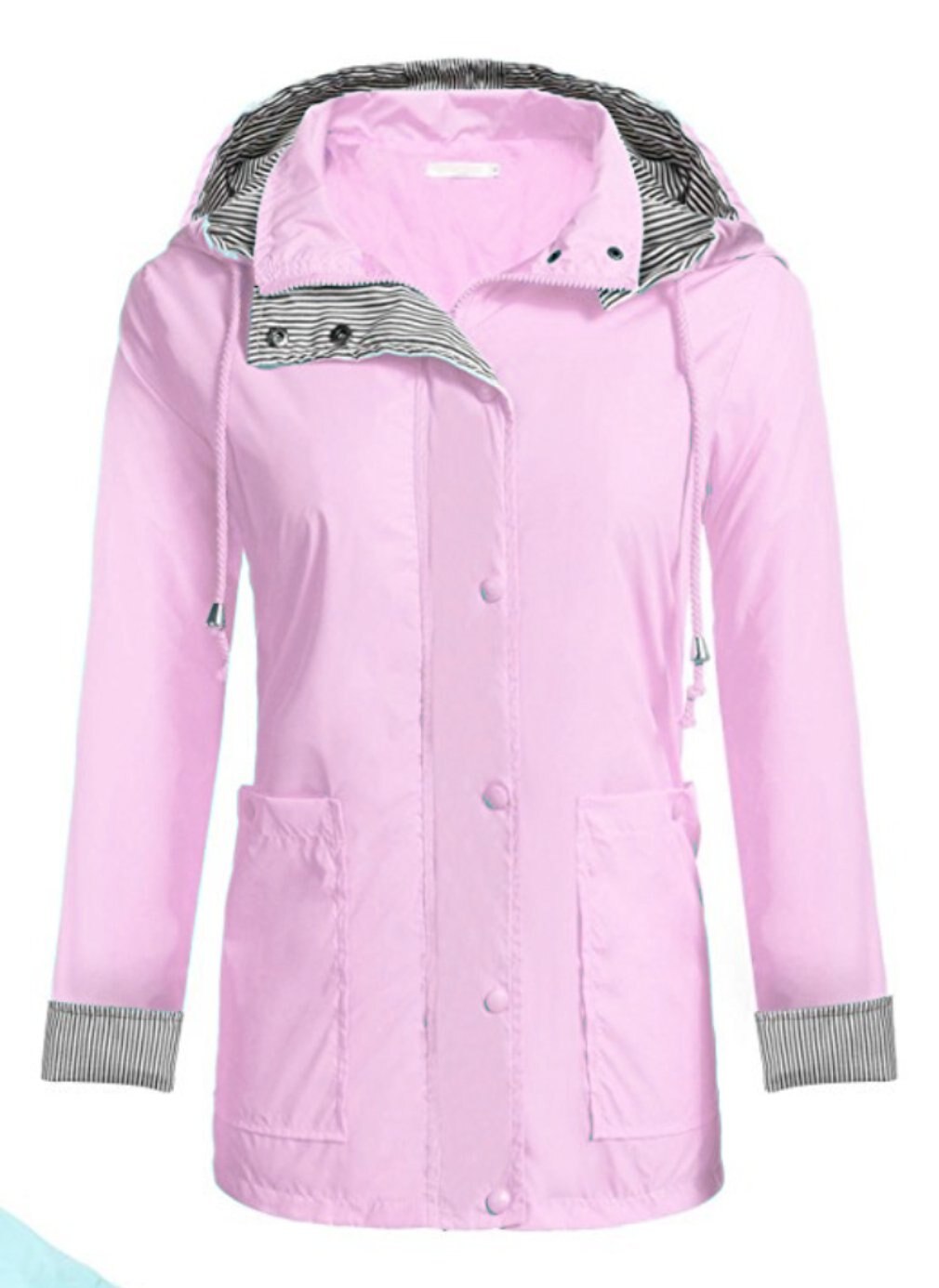 Lightweight Women Hooded Raincoat with 2 Big Pockets Long Sleeve Waterproof Zipper Rain Jacket Outdoor Rainwear: light pink / XXL