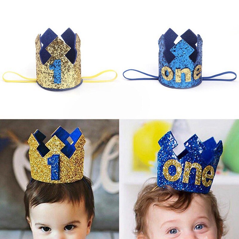 1 Years Old Birthday Hat For Baby Party Decorative Headband Children's Party Prince Hat Blue Birthday Crown Party Hats