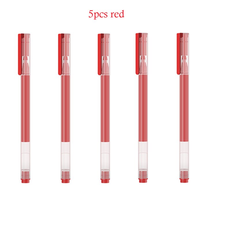 Xiaomi super holdbar skrivetegn pen 0.5mm gel pen underskrivning penne glat schweiz refill rød sort blæk pen kuglepen: 5 stk rød