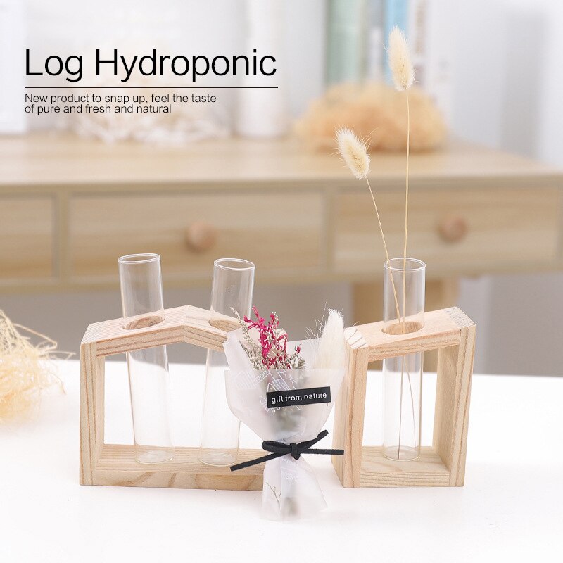 Dekorative Hydrokultur Pflanzen Kristall Glas Reagenzglas Vase in Holz Stand Boden Töpfe für Hydrokultur Pflanzen Heimat Garten Dekor