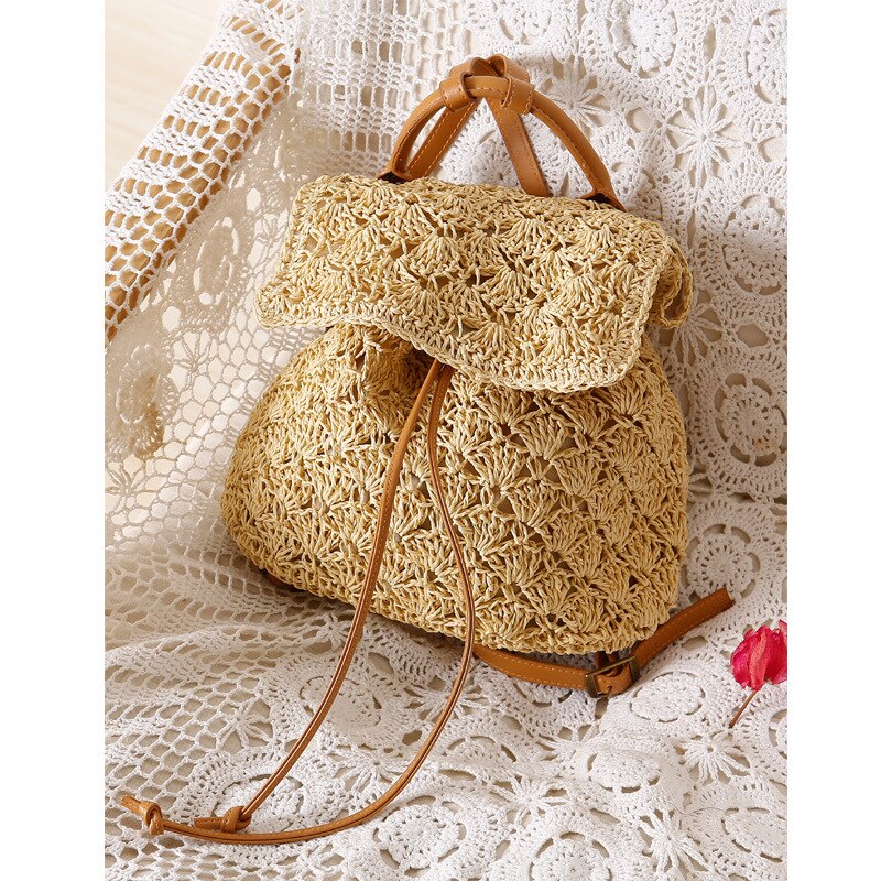 Summer Backpack Sen Women's Seaside Beach Vacation Straw Woven Bag Leisure Bag Purse Fashionable Purses Polyester Handbags