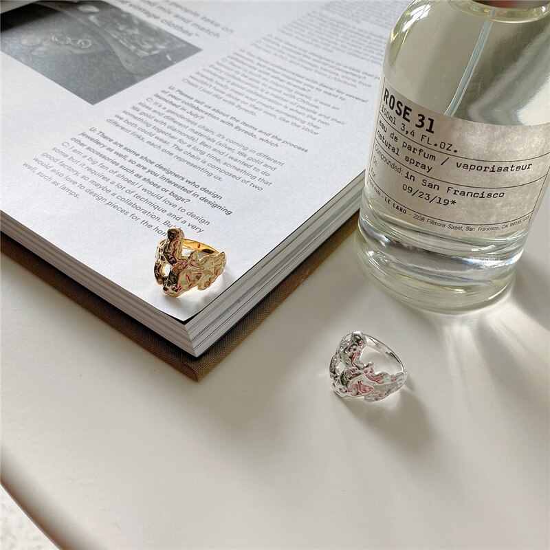 RUIYI Real 925 Sterling Silver Women Geometric Irregular Bump Mapping Rings Female Punk Hyperbole Niche Dysmorphism Open Rings