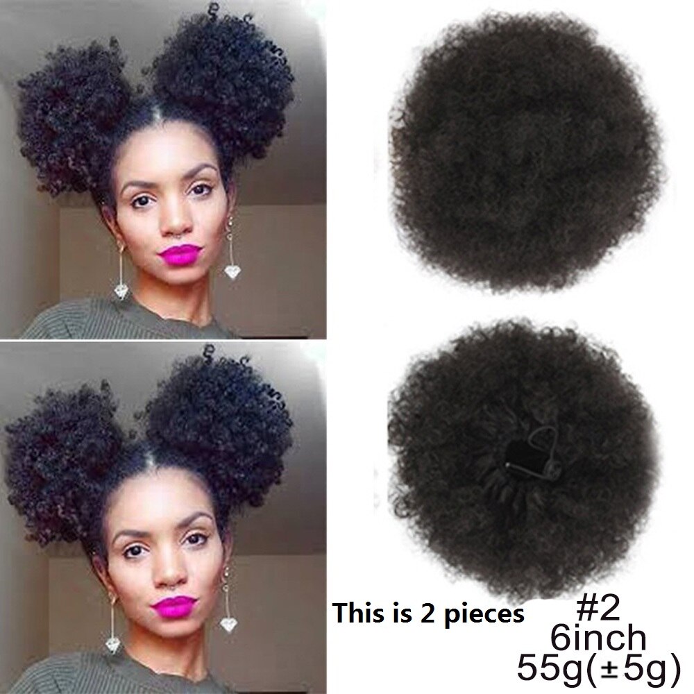 Extension chignon cheveux crépus, postiche synthétique afro, coiffure boule frisée, fixation par clips, 8 pouces: 6 inch color 2