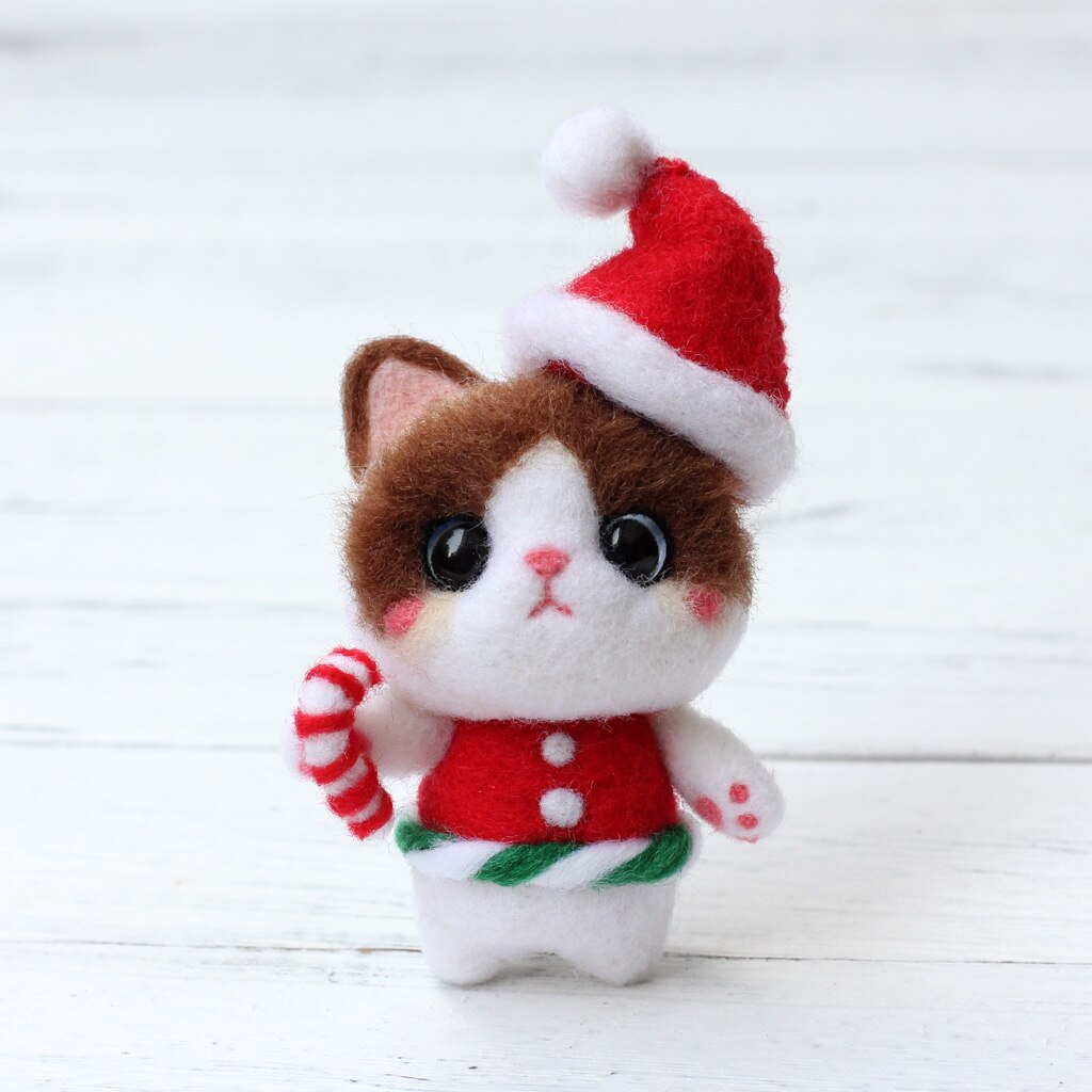 Kit artisanal en feutre de chat, nouveauté, chapeau de noël, laine animale, aiguille,