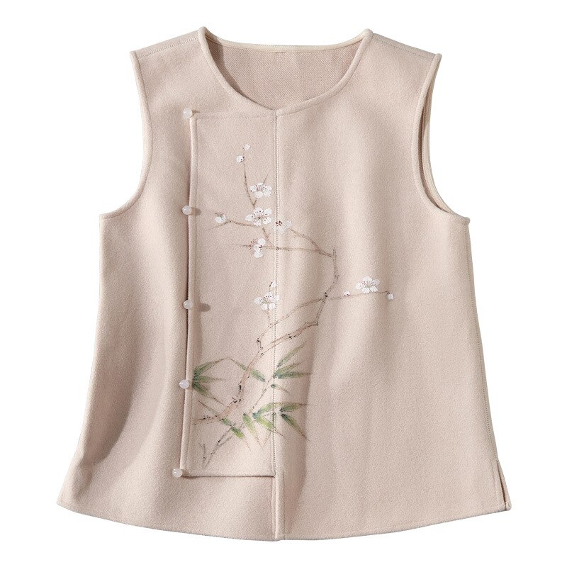 Qipao – gilet sans manches pour femmes, vêtement traditionnel chinois rétro, orientale, décontracté, Tang, Hanfu: Beige / XL