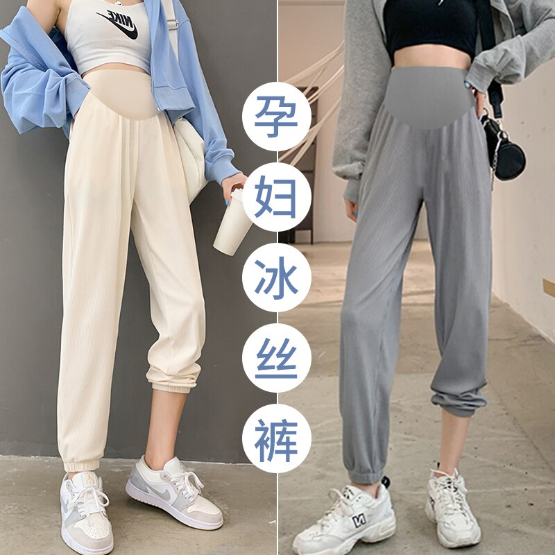 Pantalon de jogging de maternité pour femmes enceintes, vêtement d&#39;été COOL, mince, droit, taille élastique, ventre, sport décontracté, grossesse