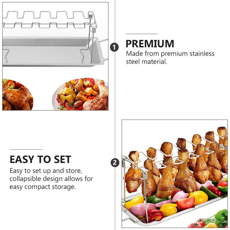 1 Pc Non-Stick Grill Barbecue Rack Outdoor Barbecue Appliances Collapsible BBQ Grill Rack Chicken Leg Wing Rack With Drip Tray