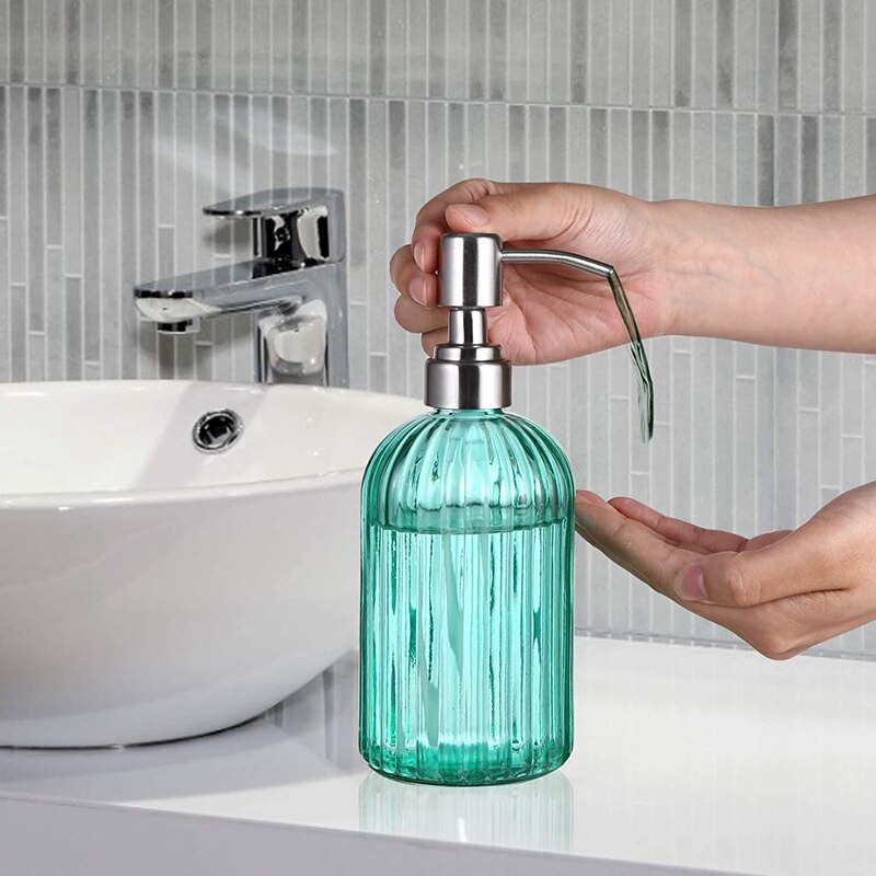 Glazen Zeepdispenser 14 Oz Handzeep Dispensers Met Roestvrij Stalen Pomp Voor Badkamer Aanrecht Keuken Accessoires