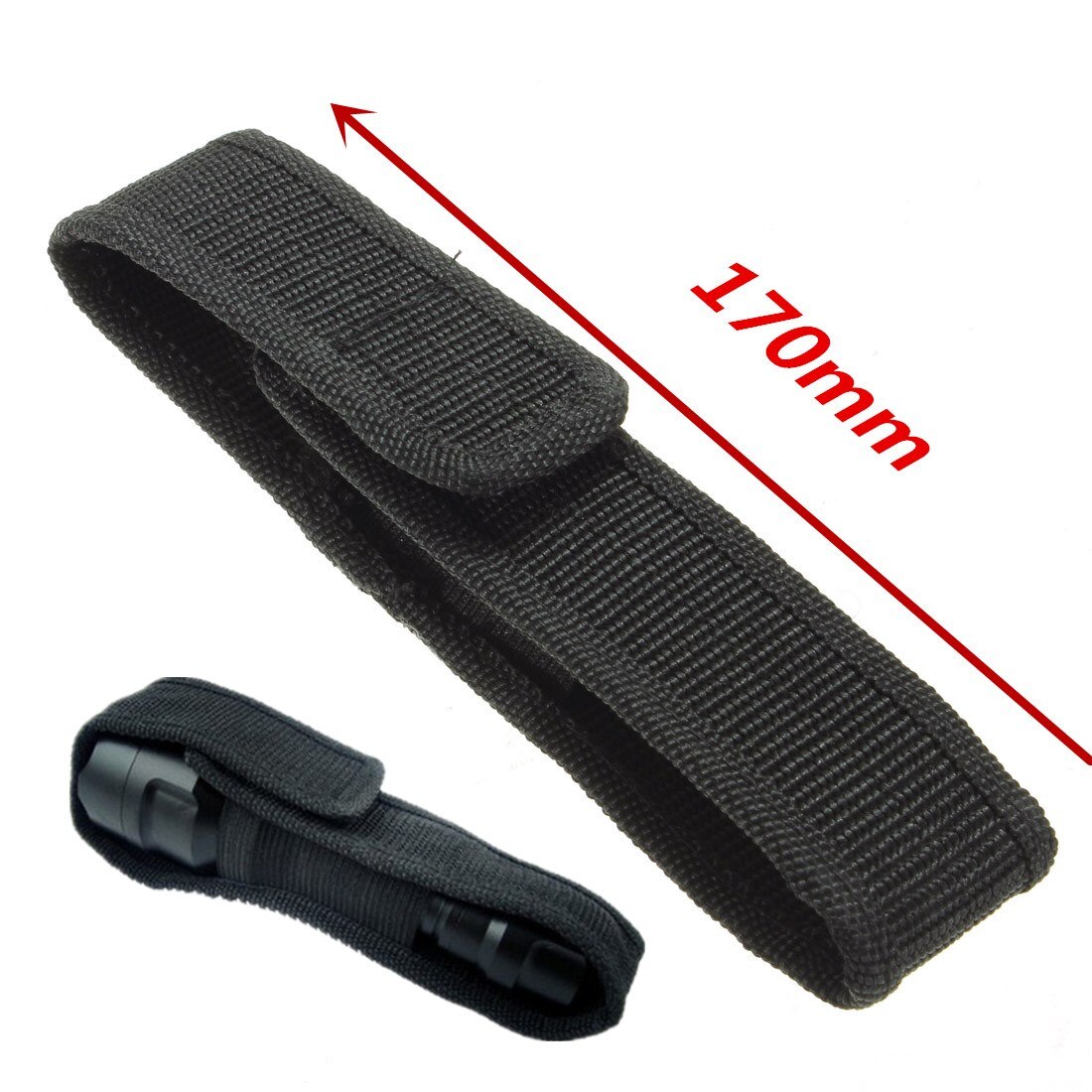 Noir 17cm Nylon étui support étui ceinture pochette pour LED lampe de poche torche C8 S5B pour la plupart 18650 lampe de poche
