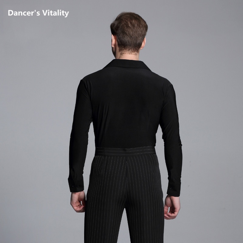 2017Men's V Collar Latin Dance Clothing Long Sleeves Shirts Modern Cha-Cha Dance Waltz Latin Dance Men Modern Competition Dress